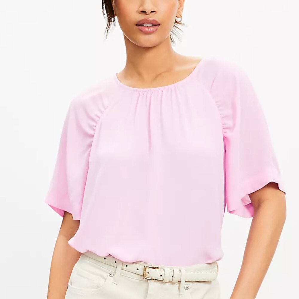 LOFT Ruched Mixed Media Top - NWOT